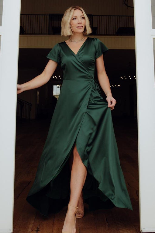 Krystal Satin Wrap Gown | Green ...